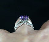 3Ct Round Purple Amethyst Emerald Vintage Band Bridal Set 14K White Gold Finish