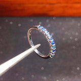 0.6ct Round Cut Blue Sapphire Wedding Band Half Eternity 14k White Gold Finish