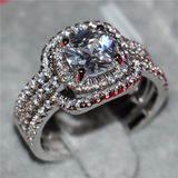 Trio Set Engagement Ring 2.9ct Cushion Cut VVS1D Diamond 14k White Gold Finish