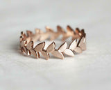 Simple Wedding Ring Leaf Band 14k Rose Gold Finish