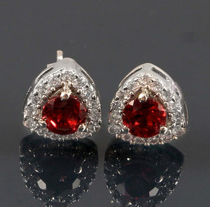 2ct Stud Earrings Round Cut Red Garnet Diamond Halo Women 14k White Gold Finish