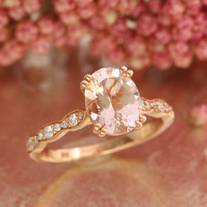 1.4ct Oval Cut Peach Morganite Solitaire Engagement Ring 14k Rose Gold Finish