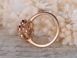 2.3ct Oval Cut Morganite Engagement Ring Floral Halo Solitaire 14k RoseGold Over