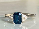 3ct Engagement Ring Emerald Cut Blue Sapphire Diamond Petite 14k White Gold Over