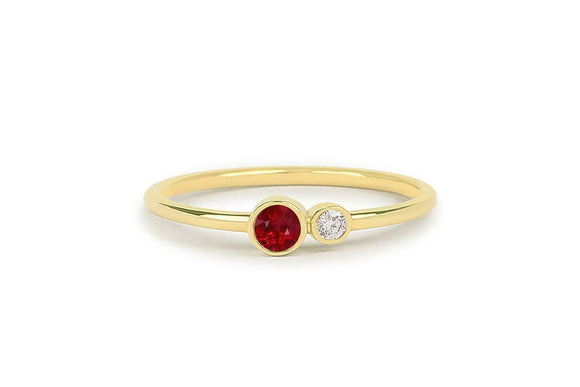 0.4ct Round Pink Ruby Two Stone Minimalist Engagement Ring 14k Yellow Gold Over