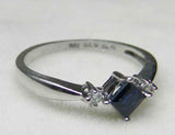 1ct Engagement Ring Princess Cut Blue Sapphire Three Stone 14k White Gold Finish