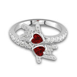 3Ct Heart Cut Red Garnet Diamond Stylish Stackable Ring 14K White Gold Finish