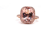 2ct Oval Cut Peach Morganite Milgrain Halo Engagement Ring 14k Rose Gold Finish