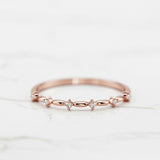 Minimalist Thin Promise Wedding Band 0.15ct Round Cut Diamond 14k Rose Gold Over