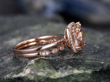 2.2Ct Cushion Cut Peach Morganite Bridal Set Engagement Ring 14K Rose Gold Over