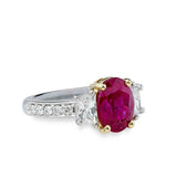 2.5ct Oval Cut Pink Ruby Engagement Ring Trilogy Vintage 14k White Gold Finish