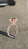 5Ct Cushion Peach Morganite Hidden Dual Halo Engagement Ring 14K Rose Gold Over