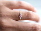 1ct Engagement Ring Round Cut Pink Sapphire Cluster Design 14k YellowGold Finish