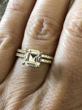 3Ct Asscher Cut Diamond Bridal Set Half Eternity Ring Band 14K Yellow Gold Over