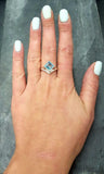 1ct Engagement Ring Asscher Blue Aquamarine Solitaire Curved 14k White Gold Over