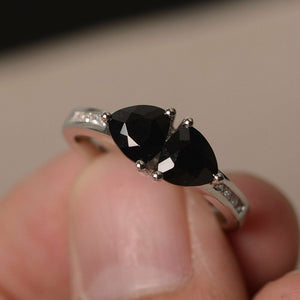 Two Stone Engagement Ring 2ct Trillion Cut Black Diamond 14k White Gold Finish