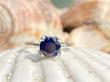 1.4ct Engagement Ring Round Cut Sapphire 4 Prong Solitaire 14k White Gold Finish