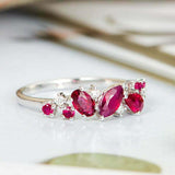 2.4ct Multi Cut Pink Ruby Engagement Ring Cluster Promise 14k White Gold Finish