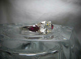 2ct Round Cut Diamond Trilogy Engagement Ring 14k White Gold Finish Ruby Accents