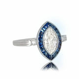 2ct Marquise Diamond Blue Sapphire Art Deco Engagement Ring 14k White Gold Over