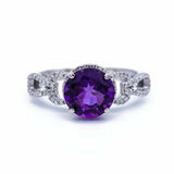 2ct Round Cut Amethyst Open Shank Solitaire with Accent Ring 14k White Gold Over