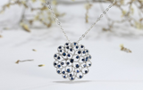 1.6ct Round Cut Blue Sapphire Pendant Chain Floral Design 14k White Gold Finish