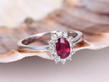 1.3ct Oval Cut Pink Ruby Halo Solitaire Engagement Ring 14k White Gold Finish