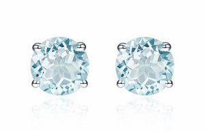 1ct Round Cut Blue Aquamarine Solitaire Women Stud Earrings 14k WhiteGold Finish