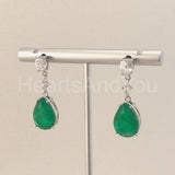 2ct Pear Cut Simulated Green Emerald Partwear Drop Earrings 14k WhiteGold Plated