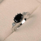 2ct Oval Cut Black Diamond Engagement Ring Milgrain Trilogy 14k WhiteGold Finish