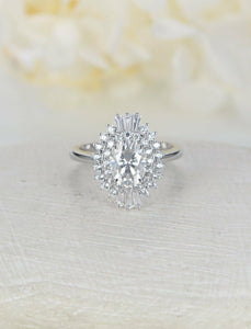 1.8ct Oval Cut Diamond Engagement Ring 14k White Gold Finish Halo Unique Design