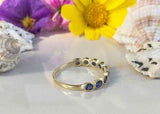 1.2ct Wedding Band Round Blue Sapphire Milgrain Stackable 14k Yellow Gold Finish