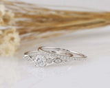 1.5ct Round Cut Diamond Bridal Set Engagement Ring Band 14k White Gold Finish