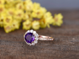 2ct Round Cut Purple Amethyst Engagement Ring Diamond Floral 14k RoseGold Finish