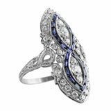 6Ct Round Cut Diamond Blue Sapphire Vintage Art Deco Ring 14K White Gold Finish