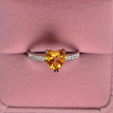 2ct Heart Yellow Citrine Solitaire Promise Engagement Ring 14k White Gold Finish