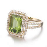 2ct Emerald Cut Green Peridot Double Halo Engagement Ring 14k Rose Gold Finish