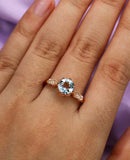 1.2ct Round Blue Aquamarine Engagement Ring Vintage Art Deco 14k Rose Gold Over