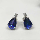 2.2ct Pear Cut Blue Sapphire Diamond Elegant Stud Earrings 14k White Gold Finish