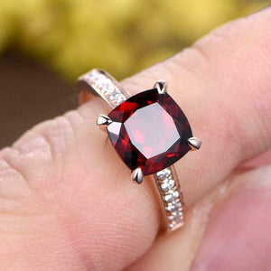 2ct Cushion Red Garnet Engagement Ring Solitaire with Accents 14k Rose Gold Over