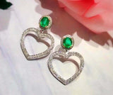 1.5ct Drop Earrings Round Cut Green Emerald Stylish Heart 14k White Gold Finish