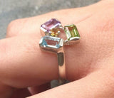 2ct Emerald Cut Multi Stone Cocktail Art Deco Engagement Ring 14k WhiteGold Over