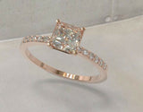 2ct Princess Diamond Engagement Ring Round Accent Solitaire 14k Rose Gold Finish