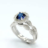 2.3ct Cushion Cut Blue Sapphire Engagement Ring Bridal Set 14k White Gold Finish