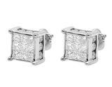 2ct Princess Cut VVS1 Diamond 3D Cube Design Stud Earrings 14k White Gold Finish