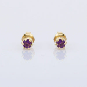 0.5ct Stud Earrings Round Cut Purple Amethyst Solitaire 14k Yellow Gold Finish