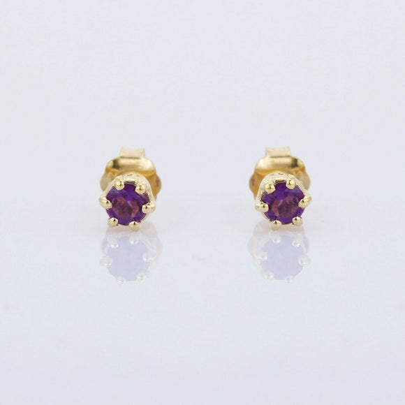 0.5ct Stud Earrings Round Cut Purple Amethyst Solitaire 14k Yellow Gold Finish