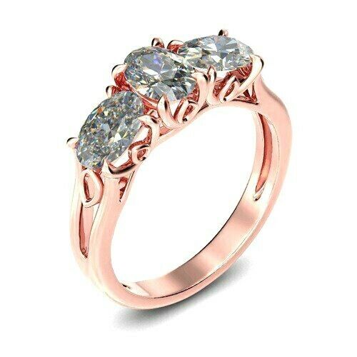 1.5Ct Oval Cut Diamond Filigree Trilogy Engagement Ring 14K Rose Gold Finish