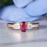 2ct Oval Pink Ruby Baguette Diamond Accents Engagement Ring 14k Yellow Gold Over