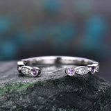 0.5Ct Round Cut Purple Amethyst Diamond Open Wedding Band 14K White Gold Finish